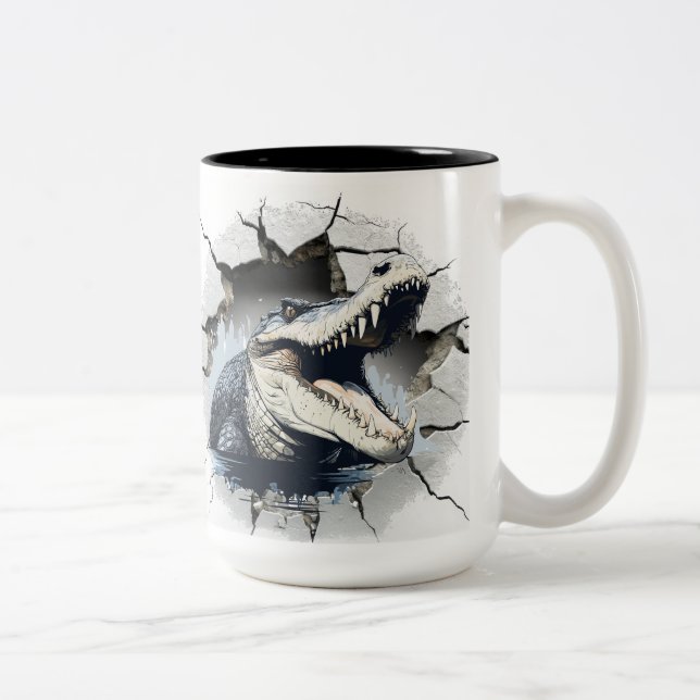 Caneca De Café Em Dois Tons jacaré saindo de uma parede (Direita)