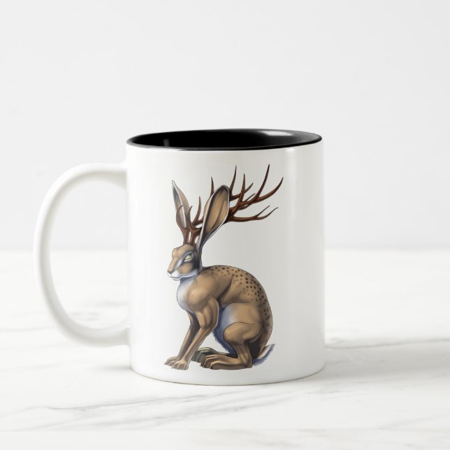 Caneca De Café Em Dois Tons Jackalope Cryptid Animal (Esquerda)