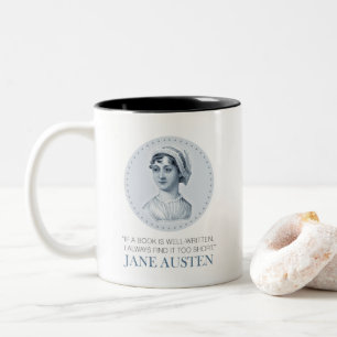 Caneca De Café Em Dois Tons Jane Austen Retrato e Citação na Leitura