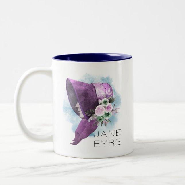 Caneca De Café Em Dois Tons Jane Eyre Bonnet Flores Roxo e Azul (Esquerda)