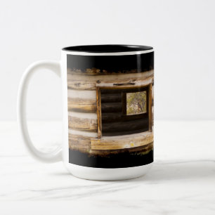 Caneca De Café Em Dois Tons Janela através e através da cabine em preto