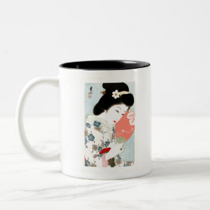 Caneca De Café Em Dois Tons Japonês Clássico Geisha Lady Art