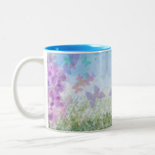 Caneca De Café Em Dois Tons Jardim da Borboleta bonito Pastel