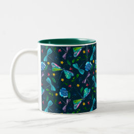 Caneca De Café Em Dois Tons Jardim de Dragonfly com aquarela azul