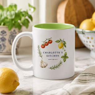 Caneca De Café Em Dois Tons Jardim de Ervas da Cozinha Italiana Personalizado 