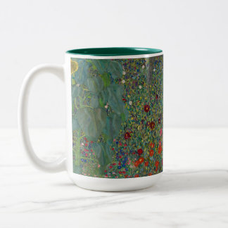Caneca De Café Em Dois Tons Jardim de fazenda com girassóis por Gustav Klimt