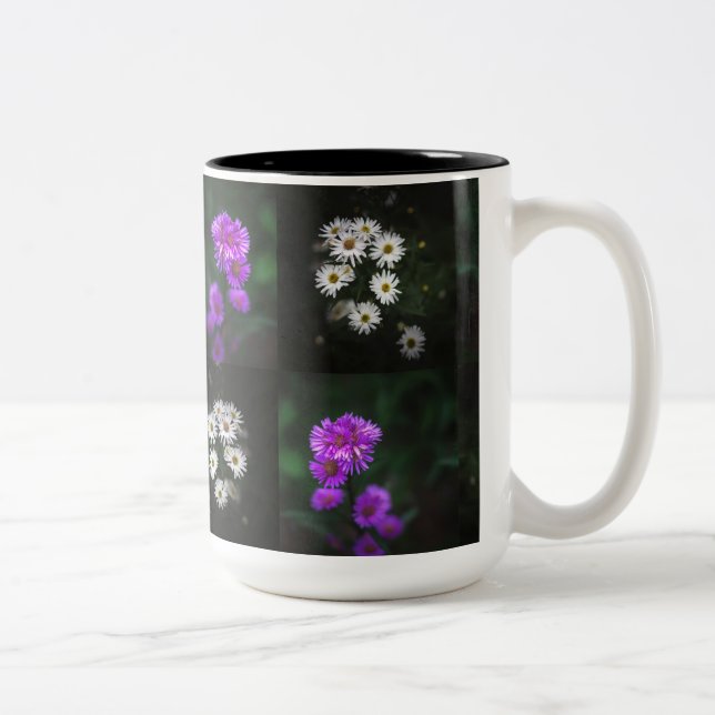 Caneca De Café Em Dois Tons Jardim de Flores Roxas e Brancas (Direita)