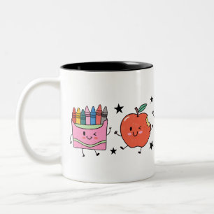 Caneca De Café Em Dois Tons Jardim de Infância Volta às Aulas Doodle Fofo