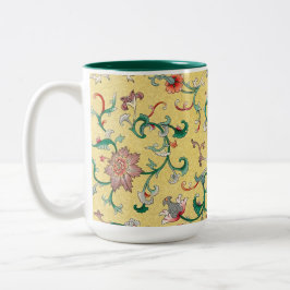 Caneca De Café Em Dois Tons Jardim de Pedônia Rosa Asiático em Amarelo de Mant