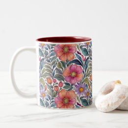 Caneca De Café Em Dois Tons Jardim de primavera - Padrão floral 2 - Mug de caf