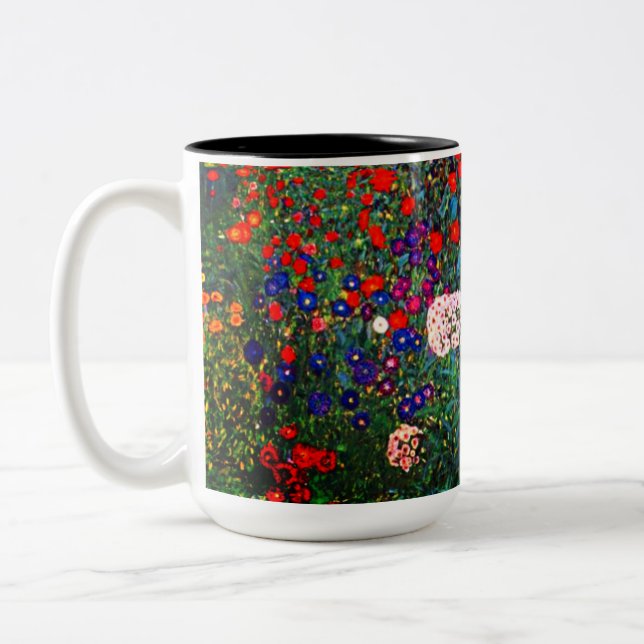 Caneca De Café Em Dois Tons Jardim Flor Gustav Klimt (Esquerda)