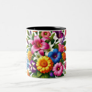 Caneca De Café Em Dois Tons Jardim Flor Zinnias Brilhante e Cosmos - Jardim Ch