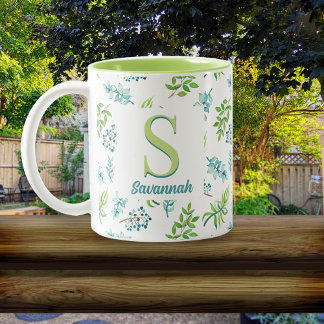 Caneca De Café Em Dois Tons Jardim Floral Aquarela Bonito Personalizado