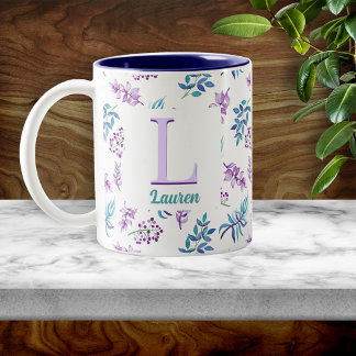 Caneca De Café Em Dois Tons Jardim Floral Aquarela Bonito Personalizado