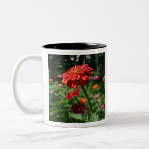 Caneca De Café Em Dois Tons Jardim floral de laranja vermelho-elegante
