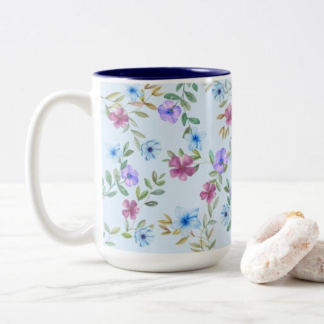 Caneca De Café Em Dois Tons Jardim Floral Vivid (Com Donut)