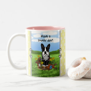 Caneca De Café Em Dois Tons Jardineiro Flor Boston Terrier (preto) Cão-de-Cort