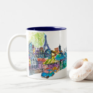 Caneca De Café Em Dois Tons Je T'aime Paris   Torre Eiffel Paris Noite