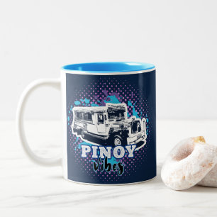 Caneca De Café Em Dois Tons Jeepney Pinoy Vibes Azul Rosa