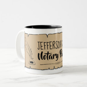 Caneca De Café Em Dois Tons Jefferson City Notary Public Scroll Feather Quill