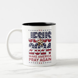 Caneca De Café Em Dois Tons Jesus 2024 Faça a América Orar Novamente
