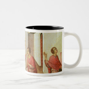Caneca De Café Em Dois Tons Jesus abre os olhos de uma cortina nascida do