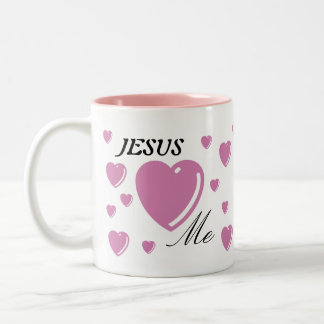 Caneca De Café Em Dois Tons JESUS ama-me - rosa