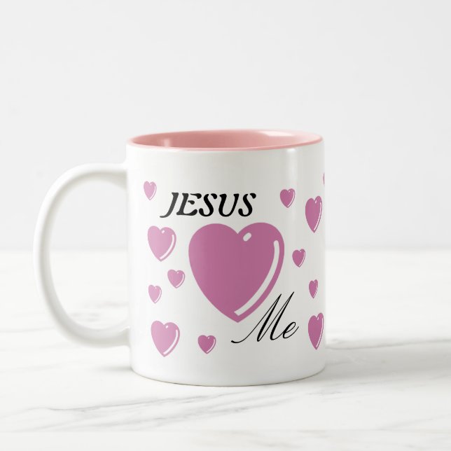 Caneca De Café Em Dois Tons JESUS ama-me - rosa (Esquerda)