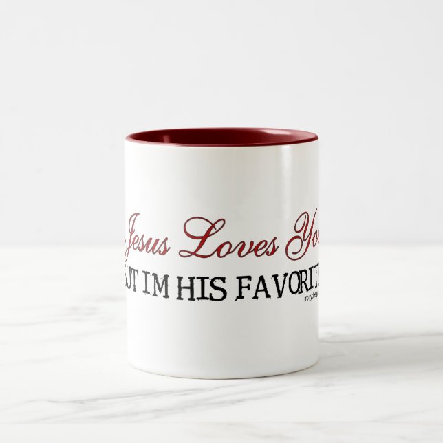 Caneca De Café Em Dois Tons Jesus ama-o favorito (Centro)
