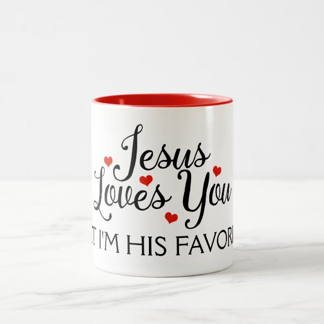 Caneca De Café Em Dois Tons Jesus ama-o favorito engraçado (Centro)