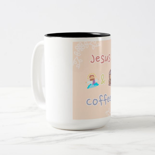 Caneca De Café Em Dois Tons Jesus + Café (Frente Esquerda)