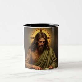 Caneca De Café Em Dois Tons Jesus Contemplativo com Halo