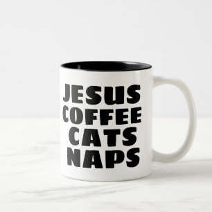 CANECA DE CAFÉ EM DOIS TONS JESUS GATOS CAFÉ NAPS CAT CHRISTIAN MUGS