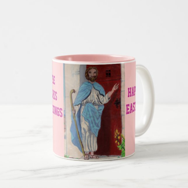 CANECA DE CAFÉ EM DOIS TONS JESUS KNOCKS PÁSCOA (Frente Esquerda)