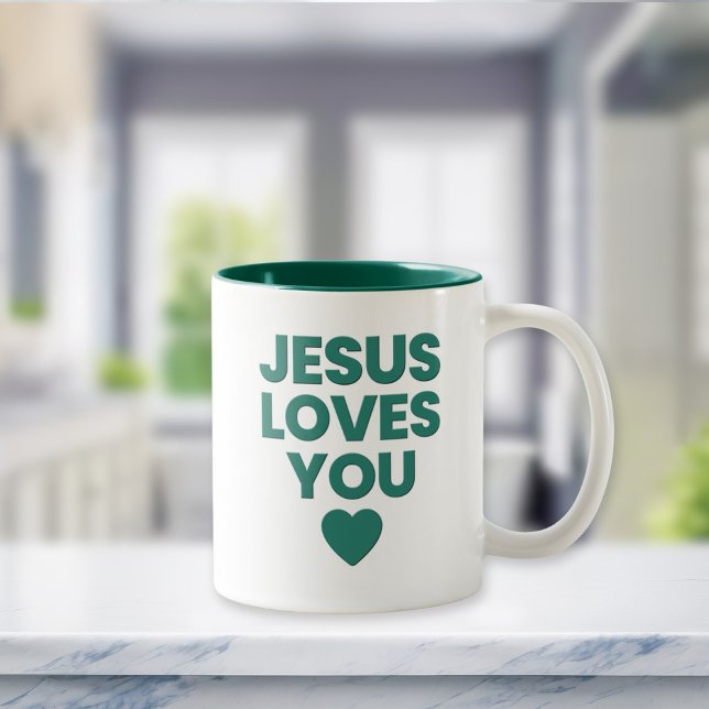 Caneca De Café Em Dois Tons Jesus Loves You Uplifting Christian Gift (Criador carregado)