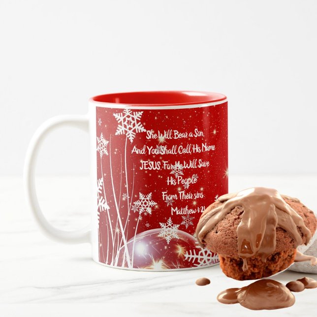 Caneca De Café Em Dois Tons Jesus Nascimento Natal, Red/White Mug Art (Criador carregado)