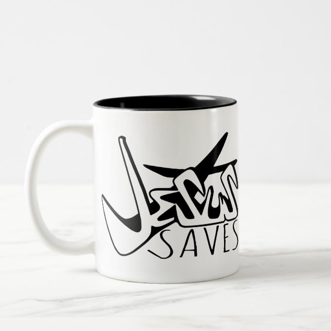 CANECA DE CAFÉ EM DOIS TONS JESUS SALVA GRAFITE (Esquerda)