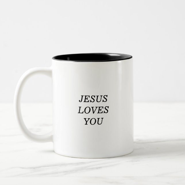 Caneca De Café Em Dois Tons Jesus Te Ama, Christian Faith, Coffee Mug (Esquerda)