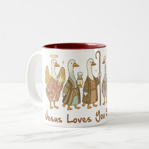 Caneca De Café Em Dois Tons “Jesus Te Ama, Pateta” • Fé Divertida Boho