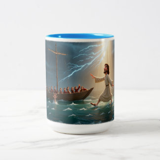 Caneca De Café Em Dois Tons Jesus Walking On Water To Save Peter