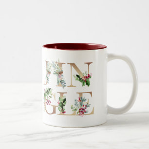 Caneca De Café Em Dois Tons Jingle faux gold florals Natal férias de inverno