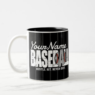 Caneca De Café Em Dois Tons Jogador de Beisebol Retro ADD NOME Time Pinstripe