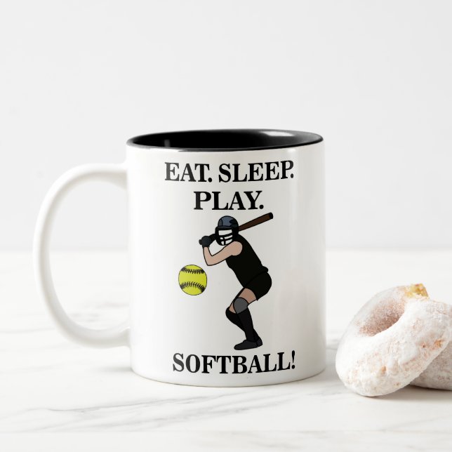 Caneca De Café Em Dois Tons Jogador de Esporte Softball (Com Donut)