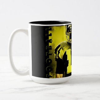 Caneca De Café Em Dois Tons Jogador de futebol americano com Ca amarelo e pret