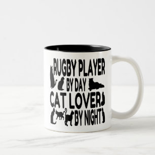 Caneca De Café Em Dois Tons Jogador de Rugby do Cat Lover