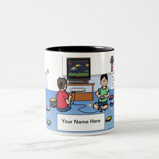 Caneca De Café Em Dois Tons Jogador de Vídeo Personalizado - Cartoon Masculino (Centro)