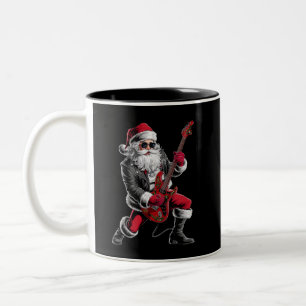 Caneca De Café Em Dois Tons Jogador de Violão Rock & Roll de Natal Papai Noel
