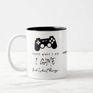 Caneca De Café Em Dois Tons Jogador I Jogo e Atiro Coisas Engraçadas Presente