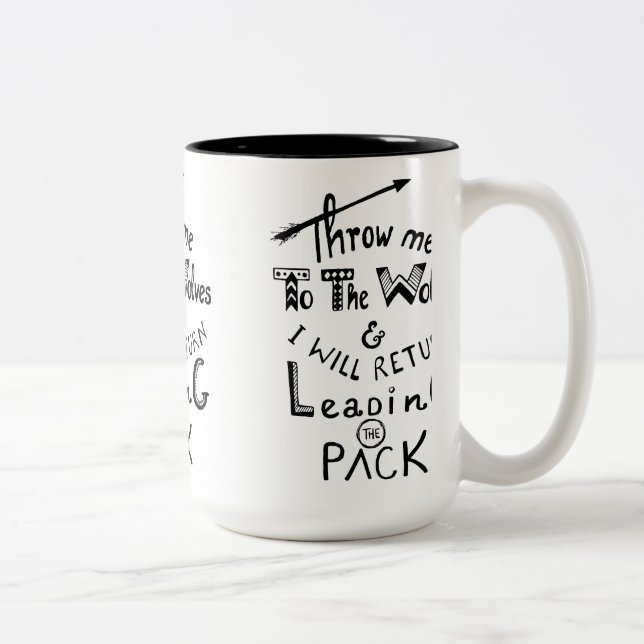 Caneca De Café Em Dois Tons Jogue-me aos lobos! Citação motivacional (Direita)