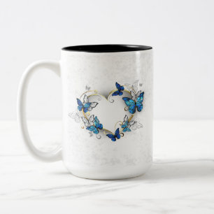 Caneca De Café Em Dois Tons Joia Coração com Borboletas Morpho